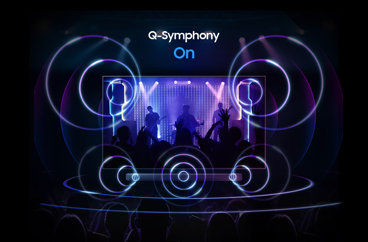 Μόνο ο ήχος από το Soundbar ενεργοποιείται όταν το Q-Symphony είναι απενεργοποιημένο. Ο ήχος τόσο από την τηλεόραση όσο και από το Soundbar ενεργοποιείται μαζί όταν το Q-Symphony είναι ενεργοποιημένο.